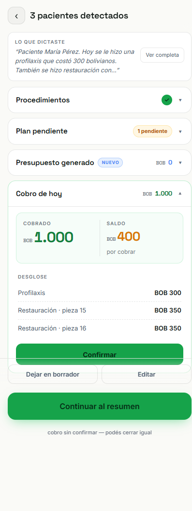 Real DentiMed draft with procedures and payment
