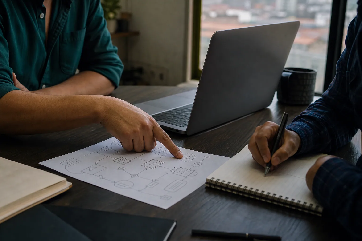 Latin American professionals mapping a business process before implementing AI